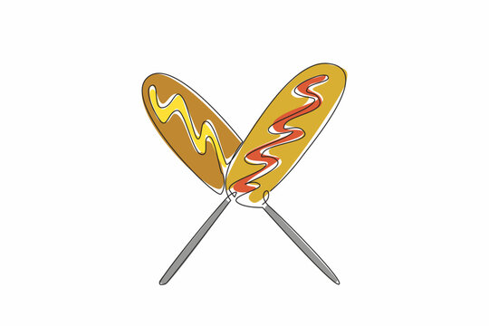 corn dogs with mustard and ketchup, line art clip art preview