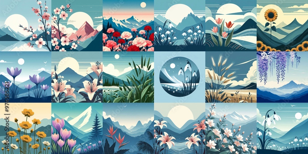 Wall mural higland flowers. ai generated illustration