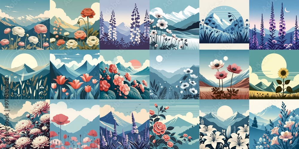 Wall mural Higland flowers. AI generated illustration