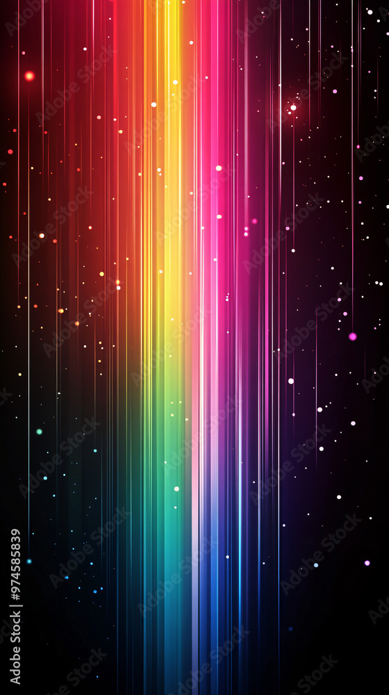 Poster Colorful spectrum light trails and glowing particles abstract background on a dark backdrop