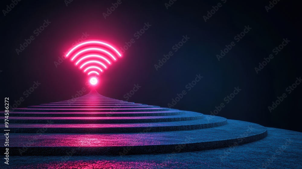 Poster a visual representation of a wireless signal radiating outwards from a transmitter, highlighting the