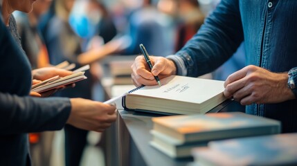 the author of the book is signing an autograph