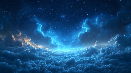 Obraz premium Bright stars scatter across a deep night sky, with thin clouds adding texture and movement. The 3D realistic elements make the night feel expansive and full of possibilities