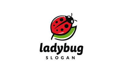 Vector Beetle Ladybug Logo on Green Leaf