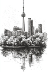 Fototapeta premium Barrie, Canada, black and white pen pencil hand-drawn effect portrait drawing illustration for travel poster, card, wallpaper, backdrop or banner. Modern, clear, artistic and simple