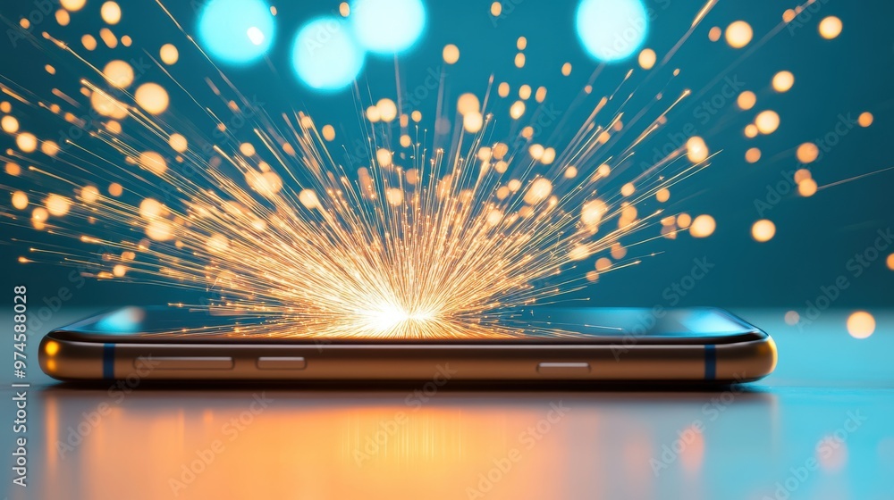 Poster a close up of a smartphone screen displaying a high download speed, highlighting the power and effic