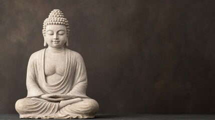 A serene Buddha statue symbolizing peace and spirituality against a dark background. Perfect for meditation and mindfulness themes.