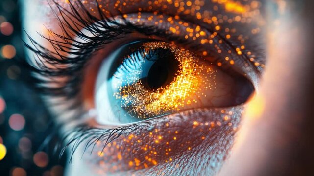 A close-up of a person eye reflecting an intricate digital design on a computer screen, showing the deep connection between the creator and their digital work.