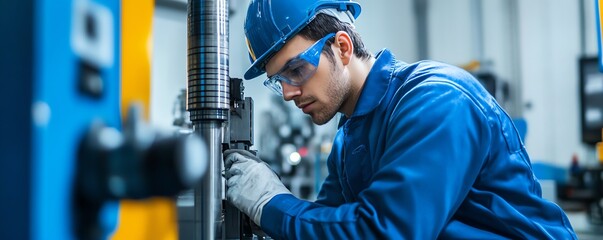 Engineer performing calibration checks on a manufacturing machine to ensure quality output, calibration control, machinery quality assurance