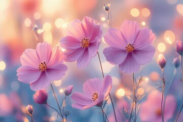 enchanting spring meadow scene with delicate pastel flowers in soft focus dreamy bokeh effect and gentle sunlight create a ethereal romantic atmosphere perfect for natureinspired designs