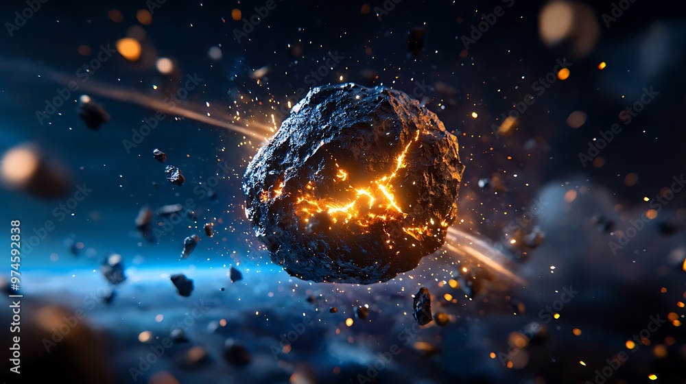 Poster a meteorite blazes through space, trailing fire as it hurtles toward its destination in a cosmic exp