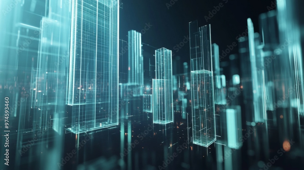 Leinwandbilder a futuristic 3d bar graph floating in space, with transparent bars of different heights, set against