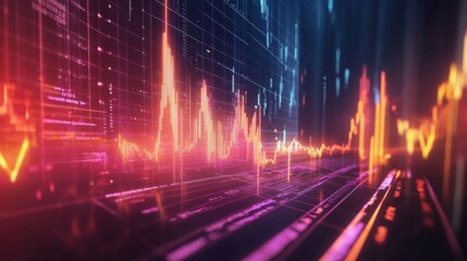 A futuristic financial graph with 3D elements, highlighting significant growth in the global economy. The vibrant colors and glowing lines make the data look dynamic and impactful.