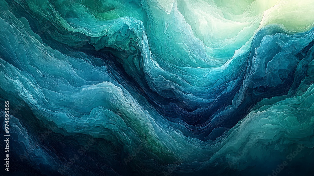 Poster swirling waves of ocean blue and green create a dynamic, abstract pattern full of movement and depth
