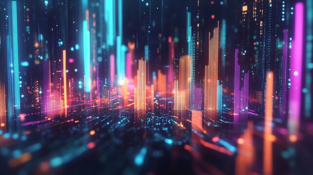 A futuristic financial graph with 3D elements, highlighting significant growth in the global economy. The vibrant colors and glowing lines make the data look dynamic and impactful.