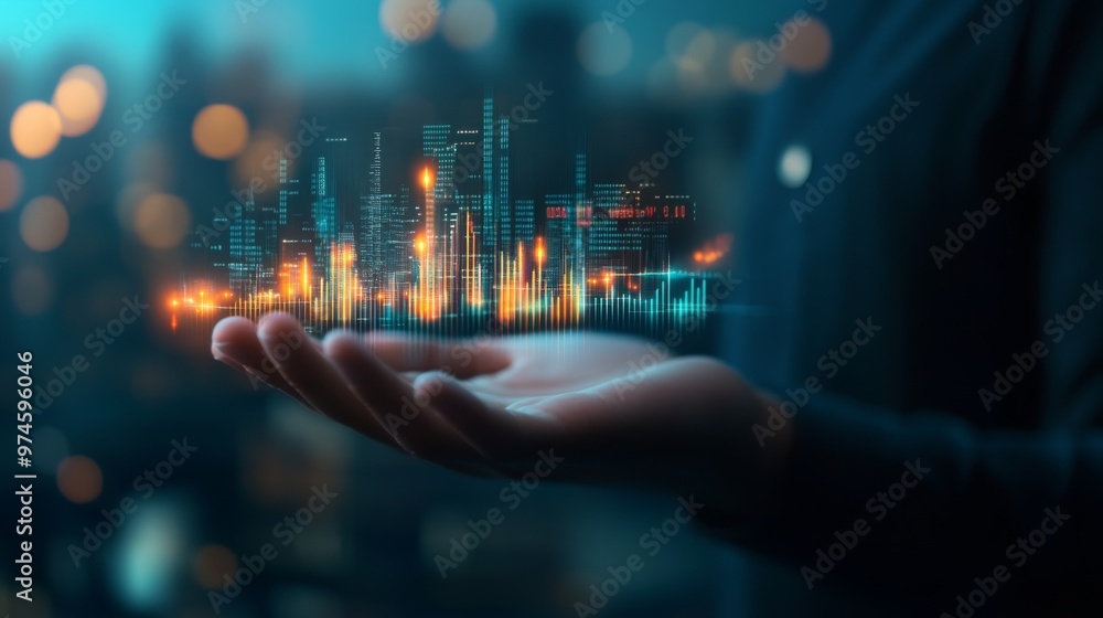 Leinwandbilder a futuristic holographic financial chart floating above a businessmans hand, representing advanced d