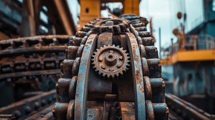 Fototapeta premium Vintage Industrial Gears and Machinery in a Rugged Workshop