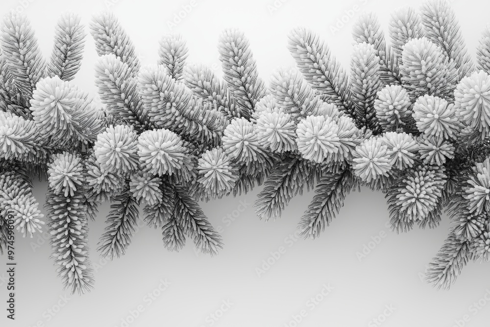 Poster A white pine tree with snow on it. The tree is covered in snow and has a very wispy appearance