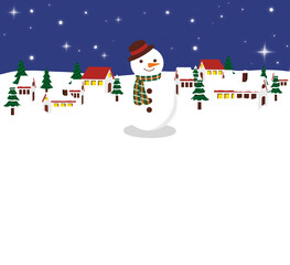 雪だるまと冬の街並み 寒中見舞い 冬のかわいいフレーム素材