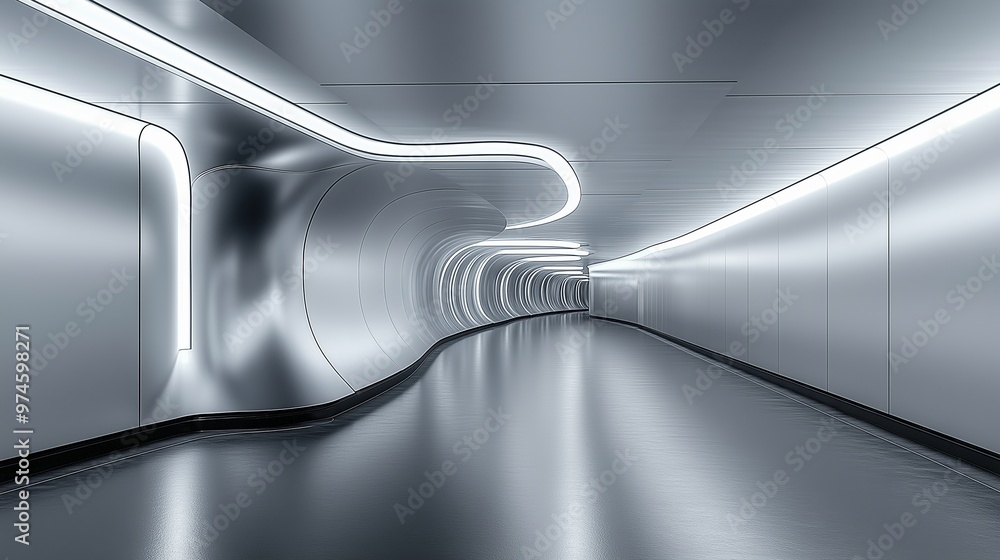 Aufkleber a long, narrow tunnel with a shiny, reflective surface. the tunnel is empty and he is a part of a la