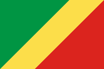 National Flag Republic of the Congo, Congo-Brazzaville or Congo Republic, diagonal tricolour of green, yellow and red radiating from the lower hoist side corner