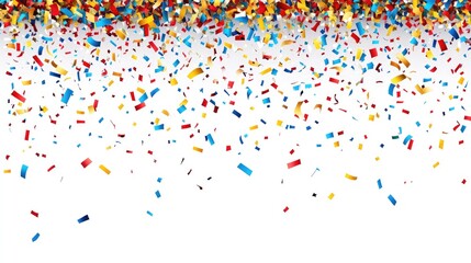 Colorful confetti falling against a white backdrop ideal for celebrations and events