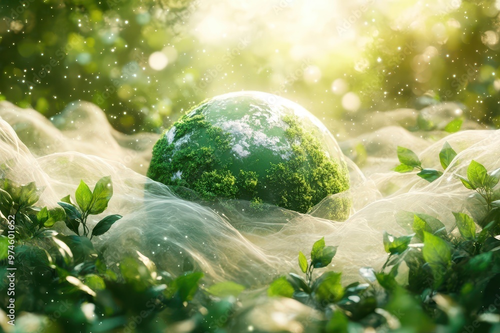Canvas Prints ethereal green earth floating in space enveloped by a canopy of lush trees surreal ecofriendly conce
