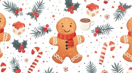 Naklejka premium A cheerful pattern of gingerbread cookies and festive candy during holiday celebrations