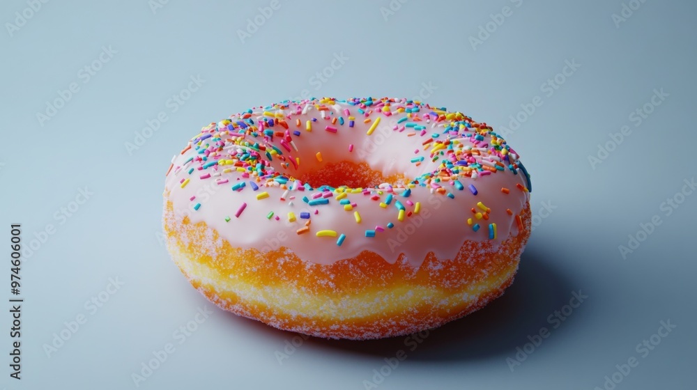 Poster A high-resolution image of a classic donut with a shiny glaze and colorful sprinkles, set against a simple, clean background to emphasize its deliciousness.