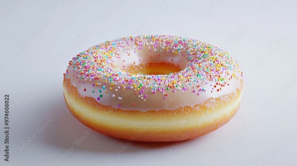 Poster a high-resolution image of a classic donut with a shiny glaze and colorful sprinkles, set against a 