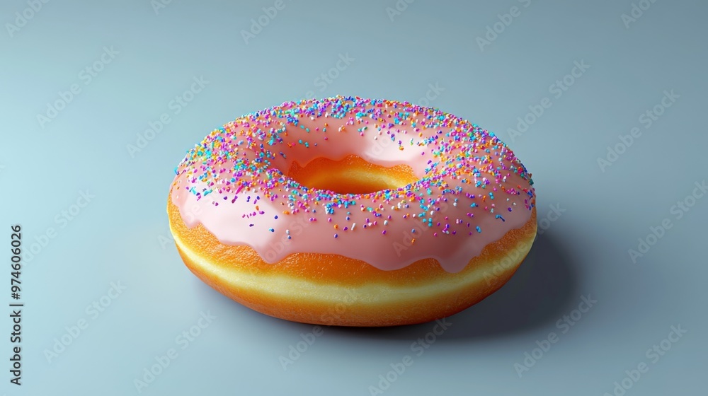 Poster a high-resolution image of a classic donut with a shiny glaze and colorful sprinkles, set against a 