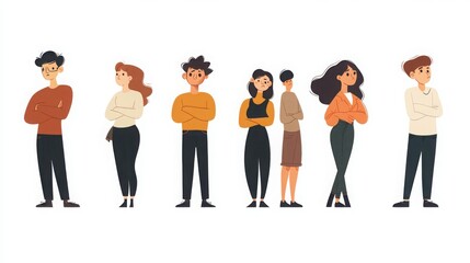 Obraz premium Characters in minimalist style, expressing various levels of contemplation, from pondering deeply to looking confused, white background 