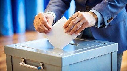 Voter Casting Ballot Into Box During Election