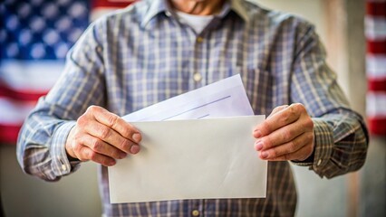 Senior Voter Holding Election Ballot at Polling Station