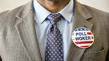 Close-Up of Poll Worker Wearing Badge at Election
