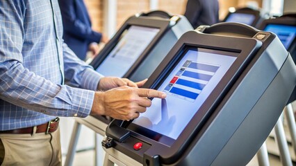 Voter Using Digital Voting Machine at Polling Station