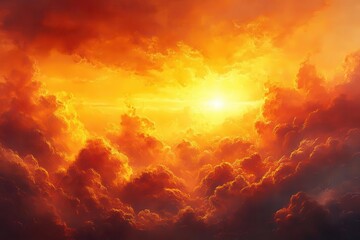 Fototapeta premium ethereal sunburst through wispy clouds pale orange and gold abstract brushstrokes create a dreamy sky texture soft gradients blend seamlessly evoking tranquil dawn atmosphere