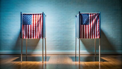 Voting Booths Draped with American Flags in Empty Polling Station