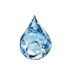 A stunning blue crystal droplet isolated on a white background, transparent background.
