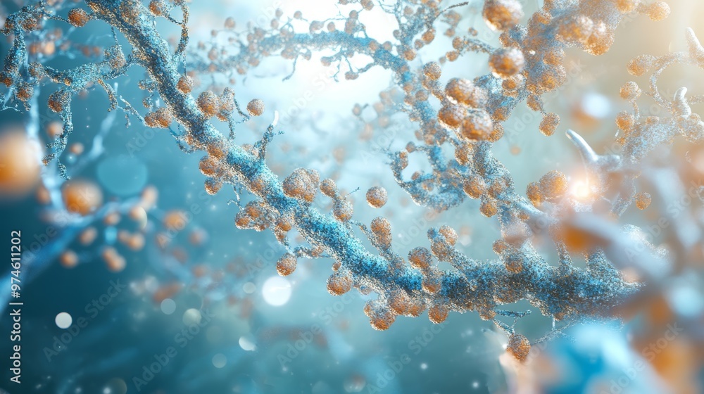Poster abstract representation of molecular structures with vibrant colors and dynamic lighting, ideal for 