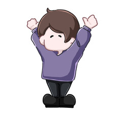 バンザイをする男性