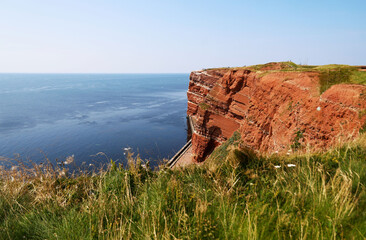 The Red Cliff at the Oberland of the Island Heligoland in Schleswig-Holstein, Germany, Europe.