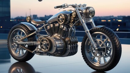Motorcycle. Vintage gear mechanism, art and engineering combined