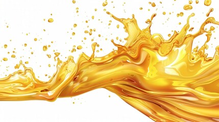 Golden oil splash, vibrant liquid cascading in dynamic shapes, capturing the essence of movement and fluidity, a striking visual of richness and elegance