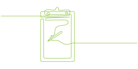 One continuous line drawing of Clipboard with checklist. isolated on white background, Clipboard with check. Continuous one line drawing of business icon. Single line art of check mark, Continuous