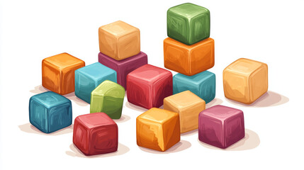 “Vector illustration of cute cartoon bricks, designed as colorful cubes. Ideal for toy-themed graphics and playful designs.”