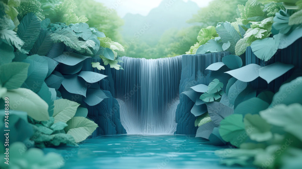 Poster waterfall in jungle.