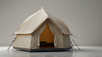 Beige Camping Tent with Open Flap