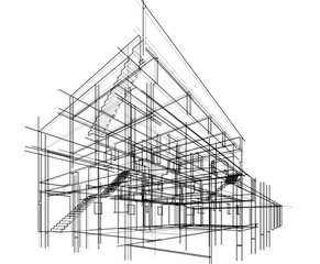 Sketch of modern building vector 3d illustration 