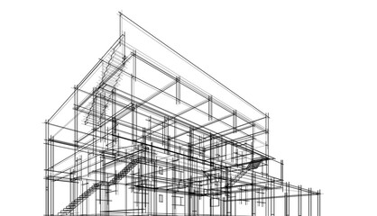 Sketch of modern building vector 3d illustration 